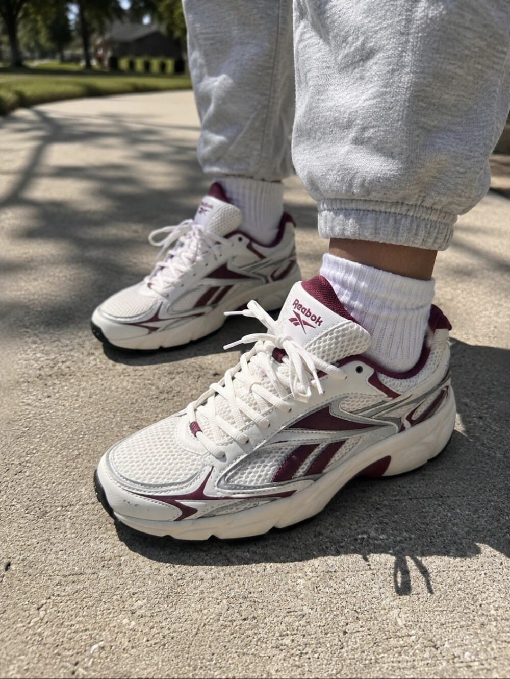Reebok Classic Harmon White Burgundy Mesh Sneakers